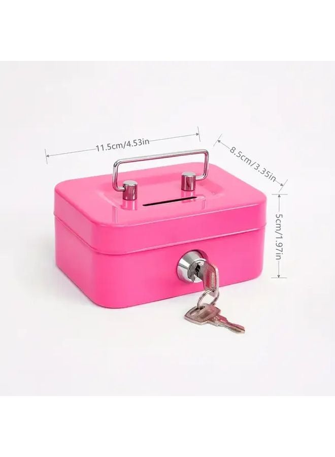 Pink Heavy Duty Metal Key Lock Storage Box Secure Safe For Home Office - Image 1