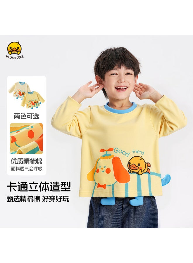 Walnut Duck Boys' Children's Long Sleeve Cotton T-shirt Autumn Spring Yellow Size 140 - Image 1