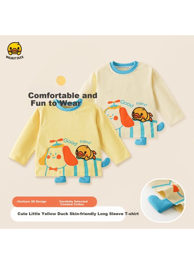 Walnut Duck Boys' Children's Long Sleeve Cotton T-shirt Autumn Spring Yellow Size 140 - Image 3