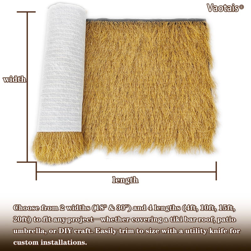Vaotais Realistic Synthetic Thatch Roll Sun-Bleached Yellow - 18 & 30 Inch Widths - Reinforced Weave for Mexican Palapa, Tiki Bars, Hawaiian Parties & Patio Decor (18 Inch Width x 4 Feet Length) - Image 2