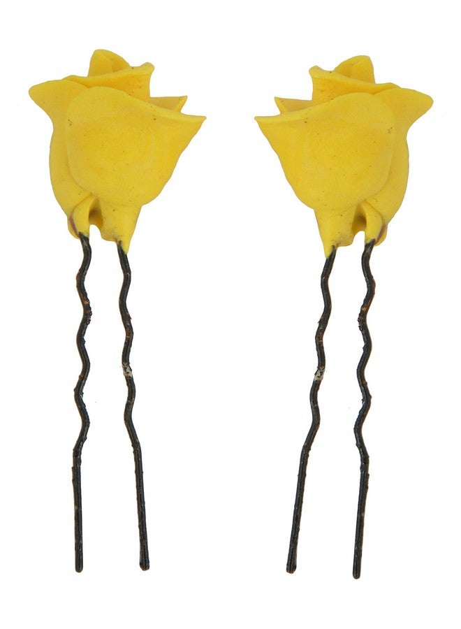 Unique Indian Crafts Yellow Porcelain Hair Pin for Women (Pack of 2, SE-UIC-7) - Image 1