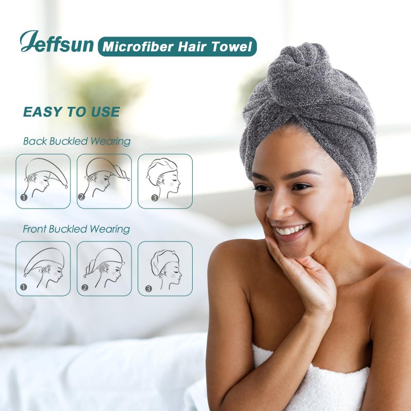 Jeffsun Microfiber Hair Towel Wrap For Women Girls  2 Pack Super Absorbent Quick Drying Head Wraps Turban For Curly Long Thick Frizzy Wet Hair  Womens Gifts Hair Dry Routine Must Have - Image 4