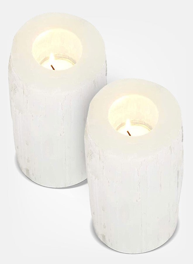 Himalayan Glow Selenite Crystal Candle Holder, Natural Tea Light Candlestick Holder, Reiki, Chakra, Crystals and Healing Stones Best for Gift & Home Decor - Pack of 2 - Image 1