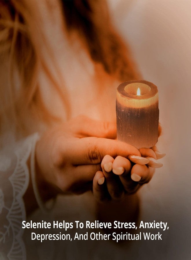 Himalayan Glow Selenite Crystal Candle Holder, Natural Tea Light Candlestick Holder, Reiki, Chakra, Crystals and Healing Stones Best for Gift & Home Decor - Pack of 2 - Image 2