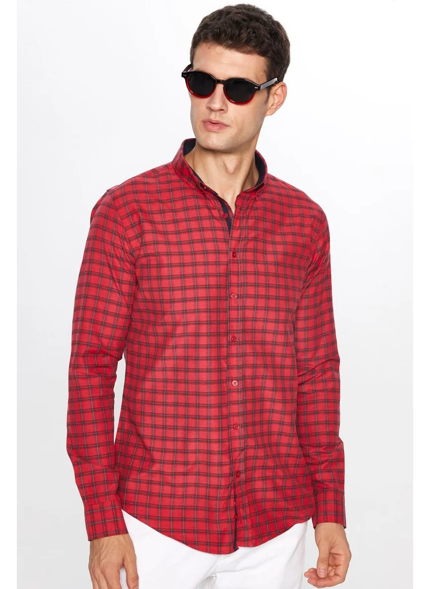 Tudors Men's Slim Fit Slim Fit Long Sleeve Cotton Easy Iron Checked Button Down Collar Shirt