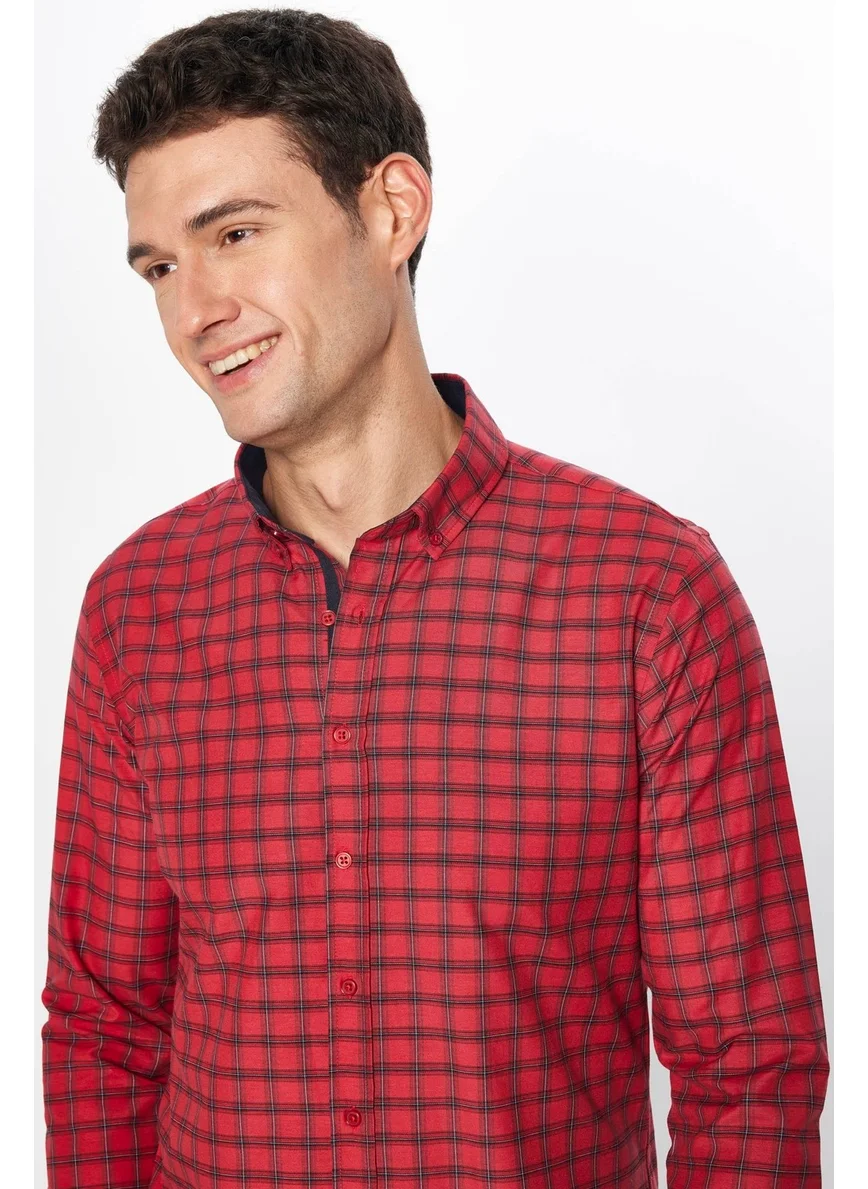 Tudors Men's Slim Fit Slim Fit Long Sleeve Cotton Easy Iron Checked Button Down Collar Shirt