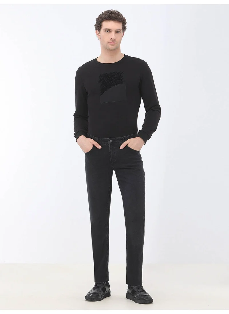 Kip Black Slim Fit Denim Cotton Blend Trousers