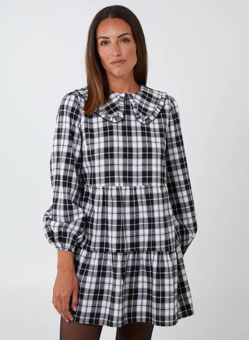 Blue Vanilla Frill Collar Check Smock Dress