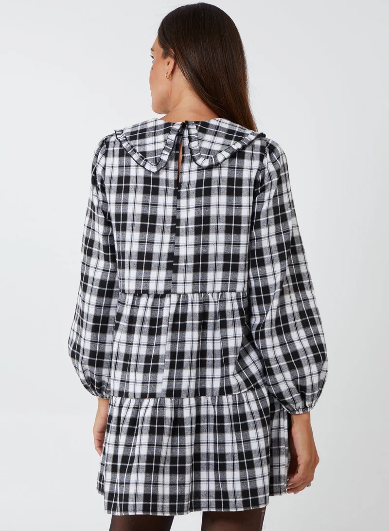 Blue Vanilla Frill Collar Check Smock Dress