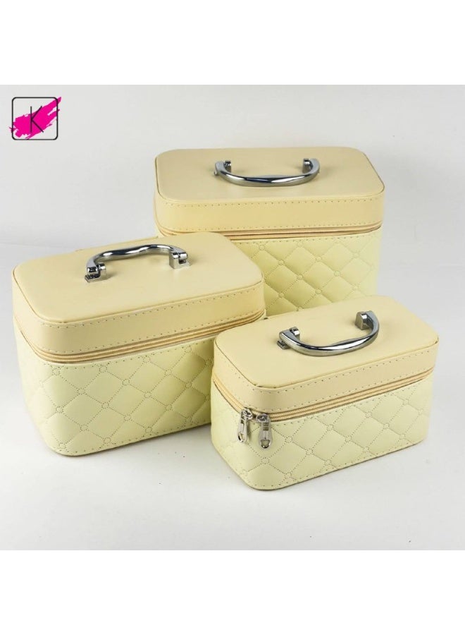 Makeup Travel Case Set, 3-Piece Quilted Cosmetic Organiser Bags with Hearts Pattern, 23/21/18 cm - Image 5