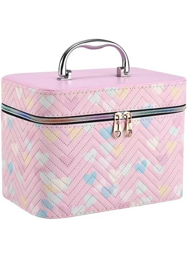 Makeup Travel Case Set, 3-Piece Quilted Cosmetic Organiser Bags with Hearts Pattern, 23/21/18 cm - Image 3