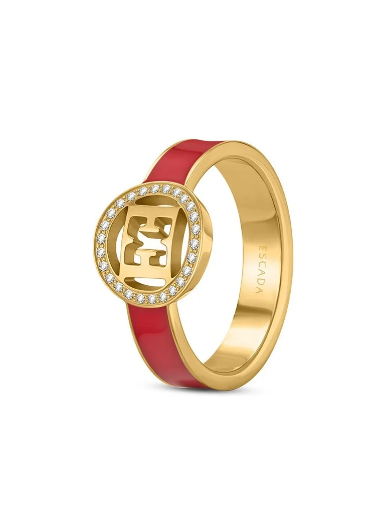 إسكادا Isabella Gold Plated Ring with Cutout Logo and Red Enamel Band
