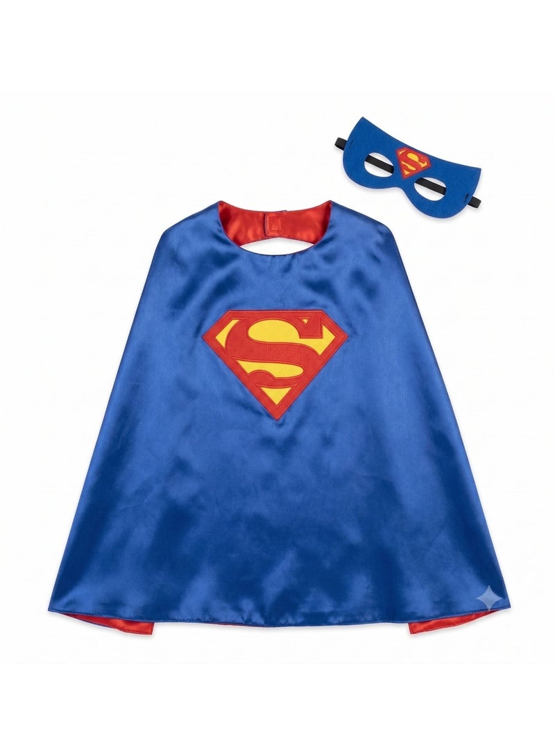 Kidzilla Superman Cape and Mask Set - Kids Cloak with Felt Eye Mask for Halloween Costume, Dress Up & Birthday Party Favors - Image 1