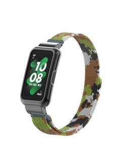 For HuaweiBracelet 10 Strap For HuaweiBand987 Glory Bracelet Universal Wristband Milanese Strap-Color:15# Milan Camouflage Grass Green-Specifications:Applicable To For HuaweiBand 10/9/8 Generation (with Metal Head)