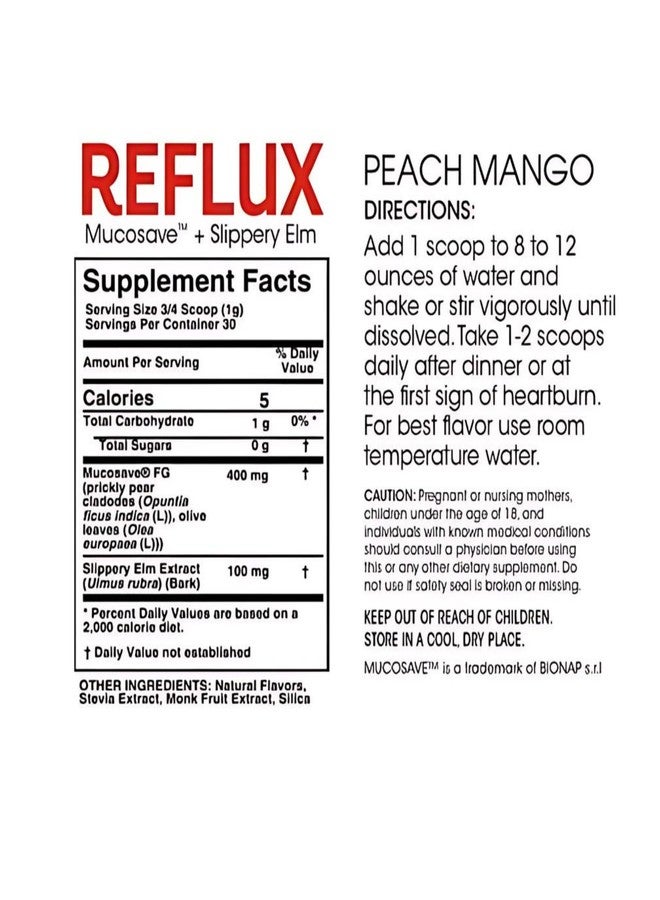 Silver Fern Reflux Digestive Supplement - Peach Mango Flavor - Each Tub = 30 Scoops = 30 Servings - Mucosal Support for Acid Issues - with Mucosave FG and Slippery Elm Bark (1 Tub) - Image 3