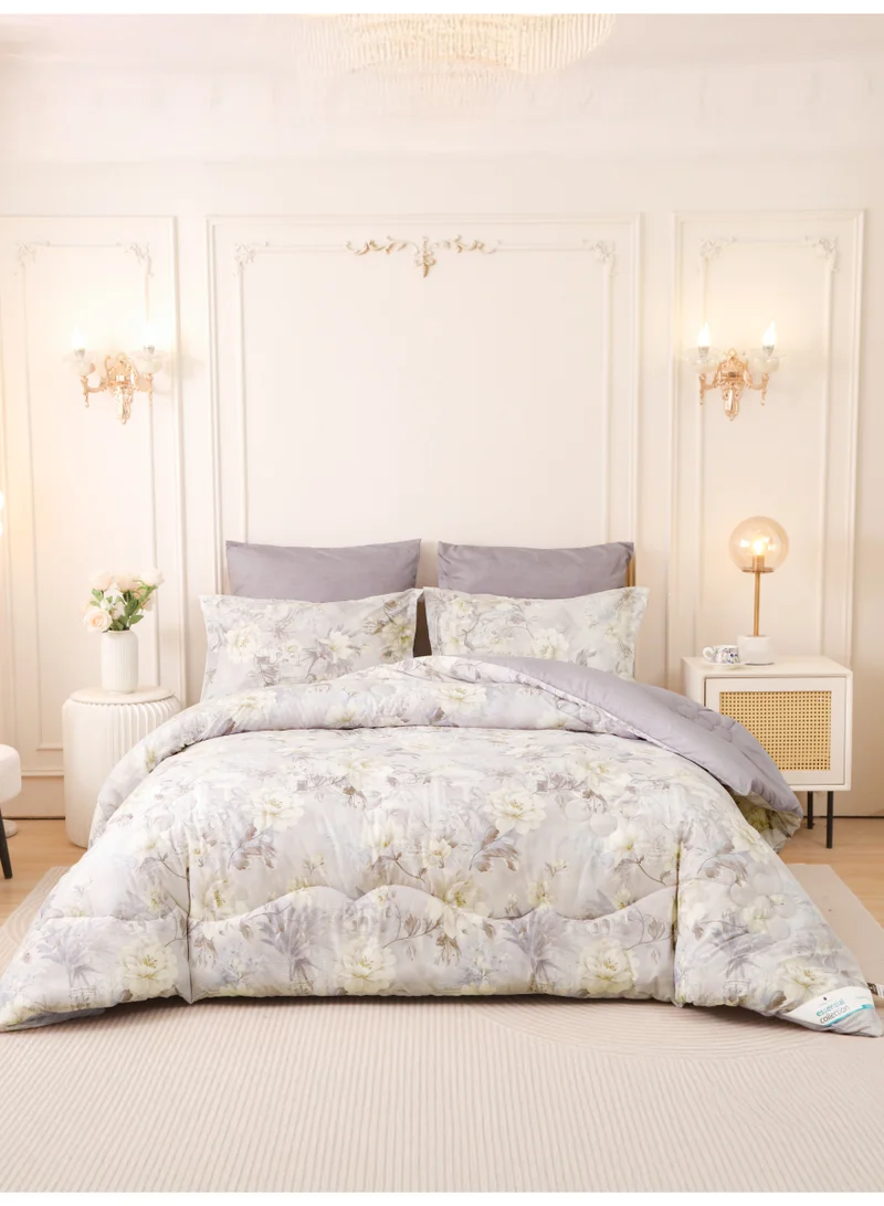 Donetella 4-Pcs Printed Single Comforter Set | Fits 140x200 cm Size Bed | Soft Brushed Microfiber | Reversible Printed Comforter | 350 GSM Down Alternative Fill