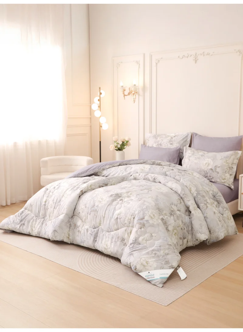 Donetella 4-Pcs Printed Single Comforter Set | Fits 140x200 cm Size Bed | Soft Brushed Microfiber | Reversible Printed Comforter | 350 GSM Down Alternative Fill