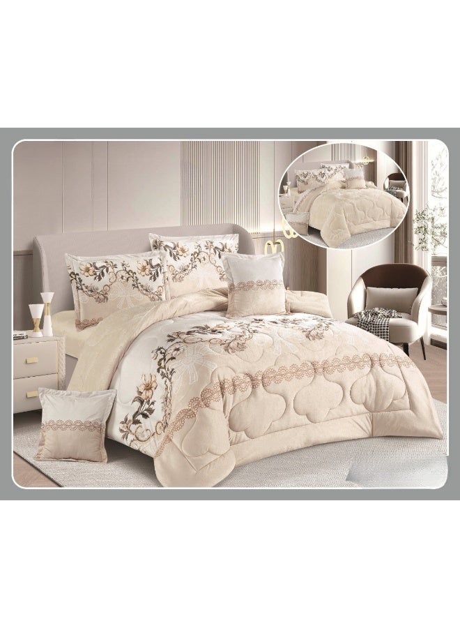 سمارت هوم طقم لحاف نفرين شتوي 6 قطع نظام وجهين ، مفرش مخمل بحشوة مايكروفايبر، لحاف بملمس حريري علي الوجهين ، مفرش مقاس كوين 230x250 سم ، المفرش يناسب سرير مقاس 200X200 سم - Image 1