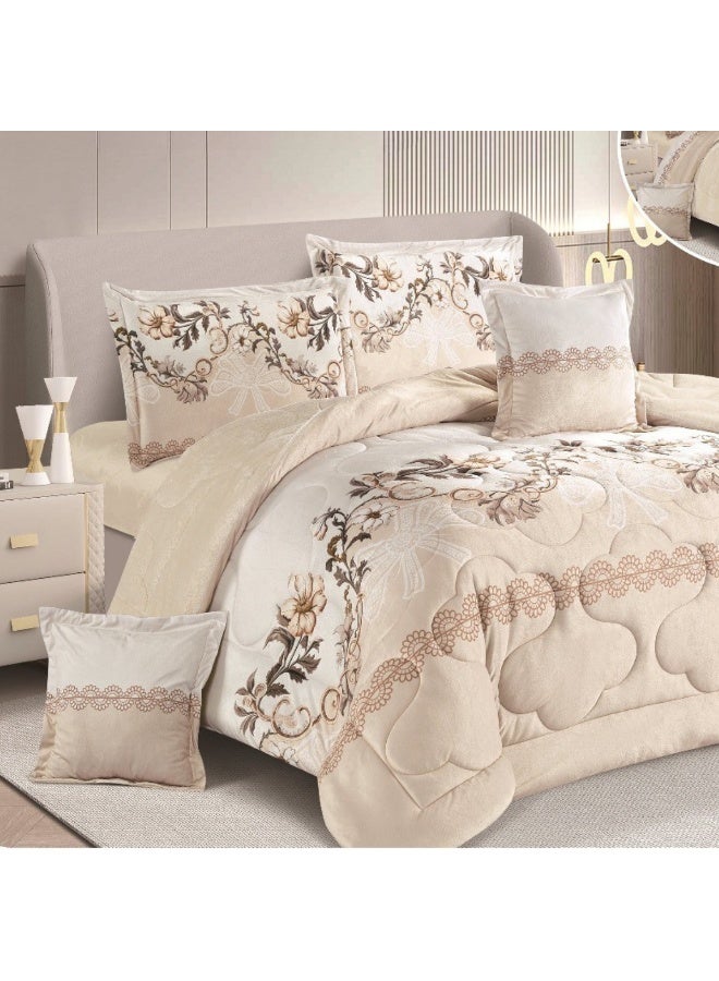 سمارت هوم طقم لحاف نفرين شتوي 6 قطع نظام وجهين ، مفرش مخمل بحشوة مايكروفايبر، لحاف بملمس حريري علي الوجهين ، مفرش مقاس كوين 230x250 سم ، المفرش يناسب سرير مقاس 200X200 سم - Image 3