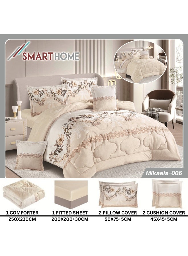 سمارت هوم طقم لحاف نفرين شتوي 6 قطع نظام وجهين ، مفرش مخمل بحشوة مايكروفايبر، لحاف بملمس حريري علي الوجهين ، مفرش مقاس كوين 230x250 سم ، المفرش يناسب سرير مقاس 200X200 سم - Image 4