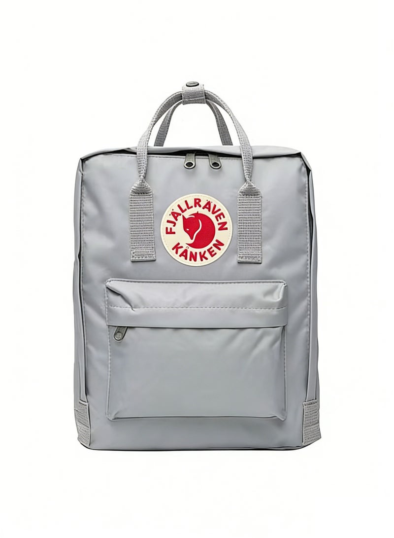 Classic Square Backpack for Women Men Teens, Water Resistant Lightweight Casual Daypack, Fashion School Bookbag with Front Pocket & Top Handles, Ideal for Daily Commute, Work, Travel Light Grey