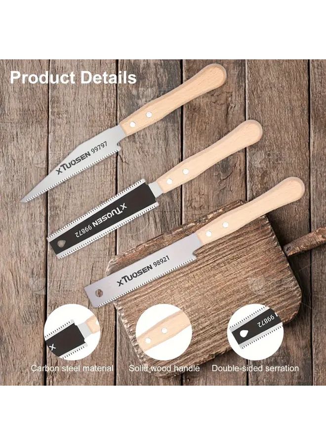 Three Piece Pull Saw Set Double Edged Woodworking Hand Saw For Trimming - Image 3