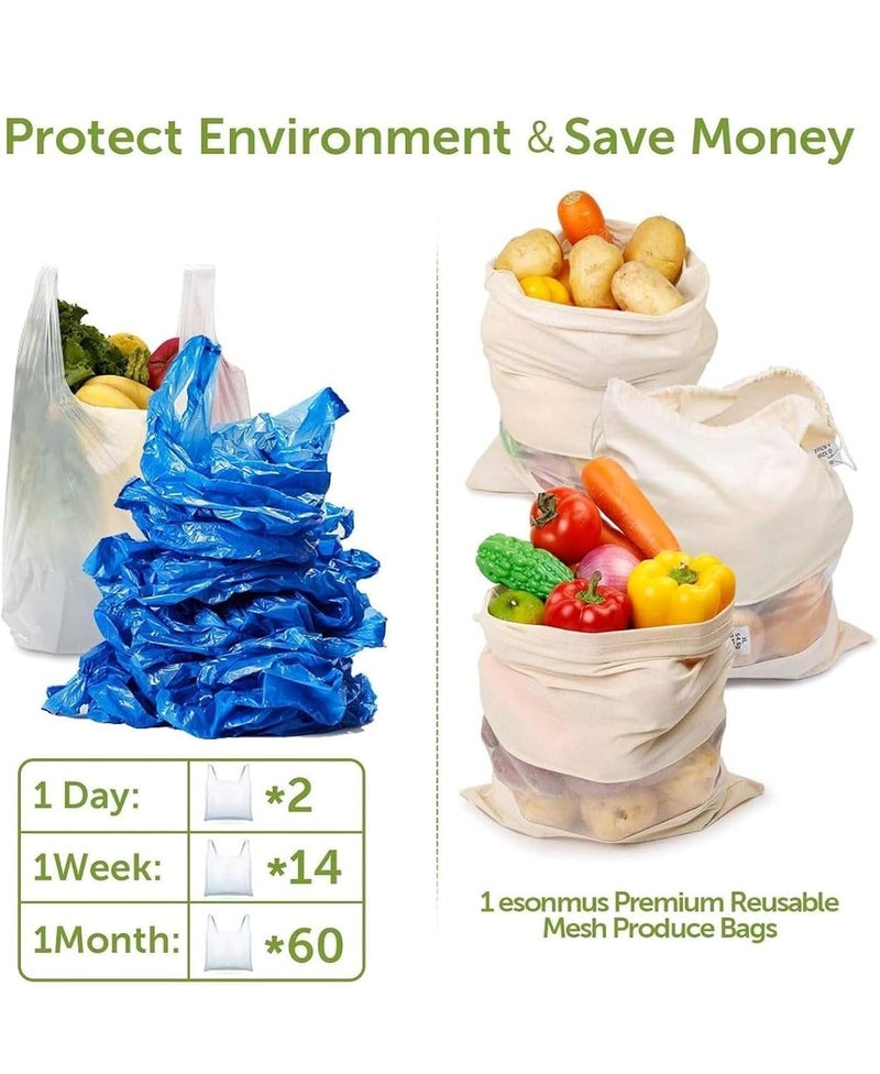 STARKENDY Cotton Mesh Produce Bag for Fridge Storage Breathable Vegetable Bag with Drawstring Wooden Bead Closure Durable Reusable 12 - Image 3