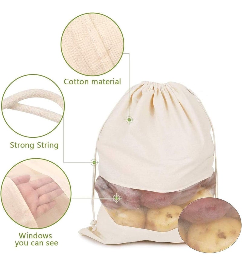 STARKENDY Cotton Mesh Produce Bag for Fridge Storage Breathable Vegetable Bag with Drawstring Wooden Bead Closure Durable Reusable 12 - Image 5