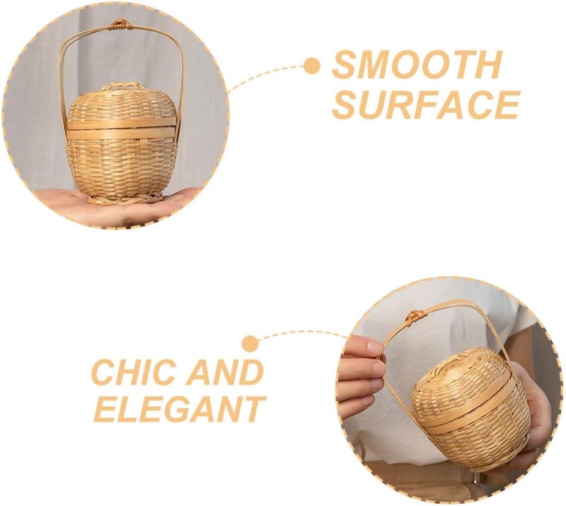 Generic Handheld Mini Basket with Lid Woven Pastoral Style Storage Basket for Candy Packing and Food Serving for Kitchen and Dining Use - Image 3