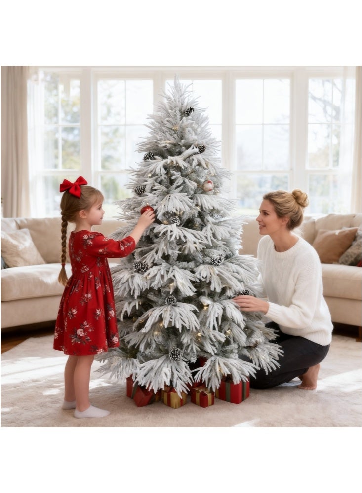 GGEROU شجرة عيد الميلاد الاصطناعية المغطاة بالثلج مسبقة الإضاءة 5.9 قدم/1.8 متر مع 1026 نصيحة من PE PVC، أبيض دافئ وأبيض بارد، سهلة التجميع، شجرة عيد الميلاد بمفاصل مع قاعدة معدنية - Image 5