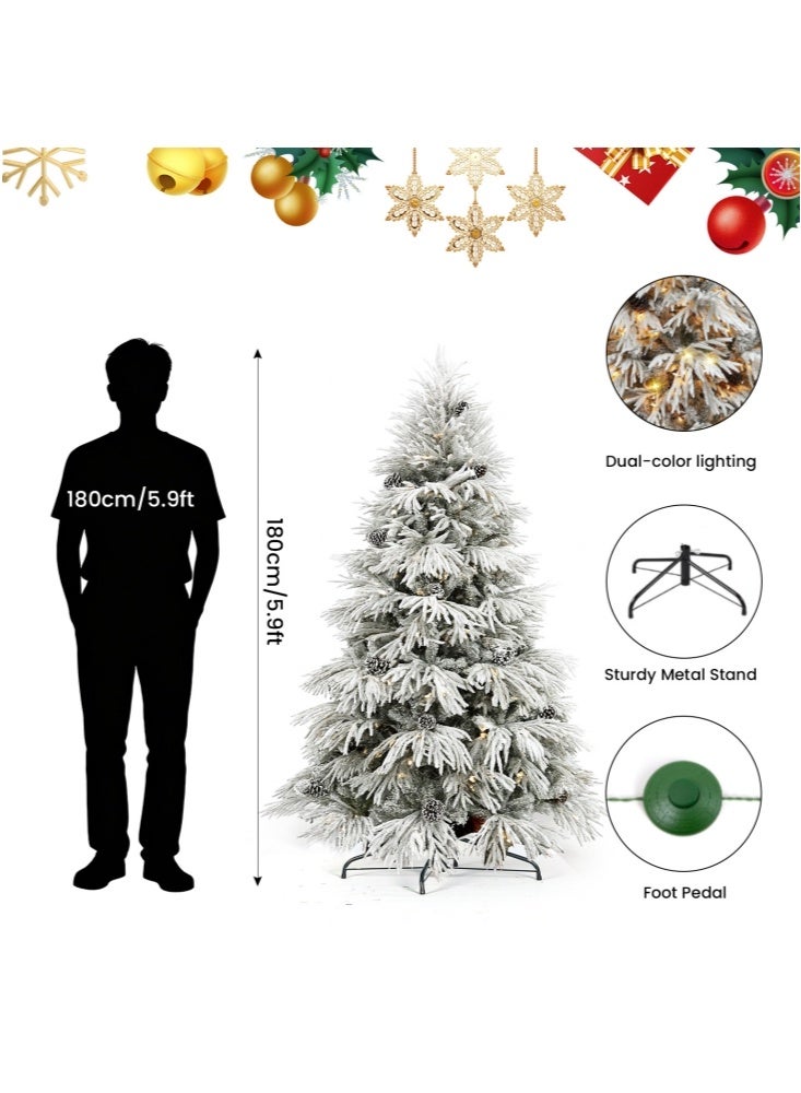 GGEROU شجرة عيد الميلاد الاصطناعية المغطاة بالثلج مسبقة الإضاءة 5.9 قدم/1.8 متر مع 1026 نصيحة من PE PVC، أبيض دافئ وأبيض بارد، سهلة التجميع، شجرة عيد الميلاد بمفاصل مع قاعدة معدنية - Image 3
