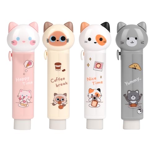 PANDENNER Retractable Pencil Eraser, Cute Erasers,Cat Eraser,Suitable for School Home Office Supplies, 4Pcs (Eraser-cat) - Image 1