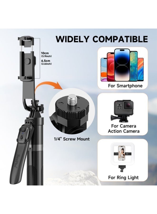 NeePho Smart Selfie Stick Tripod NP-Z12S with LED Fill Light & Bluetooth Remote – 1830mm Extendable Aluminum Alloy Stand for Stable Video & Photography - Image 4