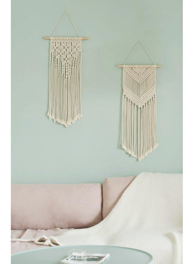 داهي، قطعتان من ديكور الحائط المكرمية، فن جداري منسوج، نسيج مكرمية، ديكور منزلي أنيق بوهو، مناسب للشقة، غرفة النوم، الحضانة، معرض الصور، 13 بوصة عرض × 26 بوصة طول و13 بوصة عرض × 28 بوصة طول - Image 3