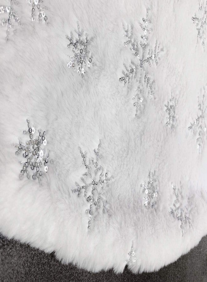 CHICHIC 48 Inch Large Christmas Tree Skirt White Tree Skirt Xmas Faux Fur Tree Skirts Christmas Decorations for Holiday Tree Ornaments Christmas Party Home Decorations with Sequin Silver Snowflakes - Image 3