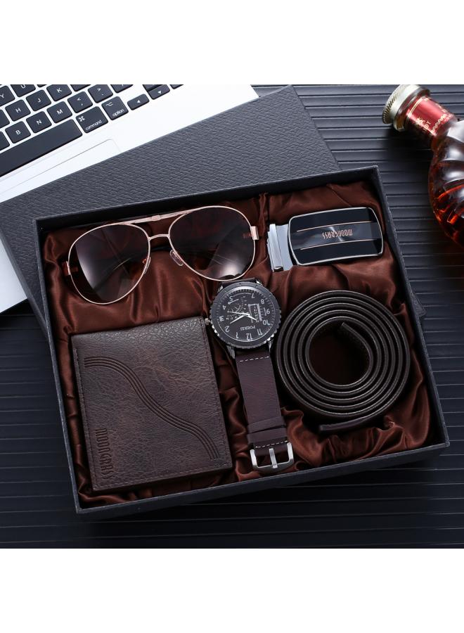 xozgdovg A08223men Gift Set Business Gift Set Wallet + Belt Waistband + Glasses + Watch 4 Pcs/s  - Image 1