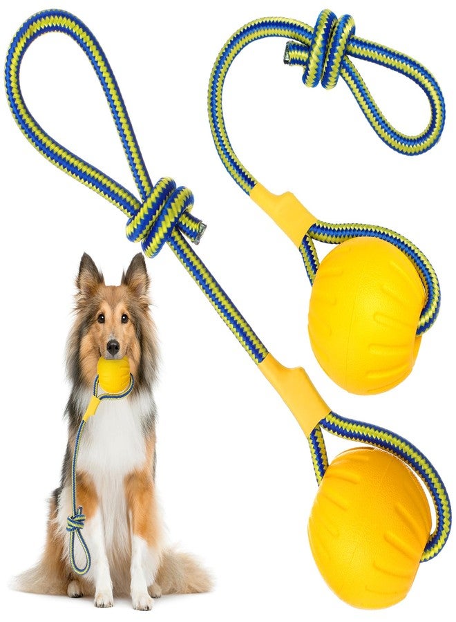 Hsei 2 Pcs Large Dog Ball on a Rope Rubber Dog Toy with Handle Ball Yellow Floats in Water for Tug Training Rewards Interactive Pet Fetch Catch Throw Outdoor Puppy Teething Medium Pet - Image 1