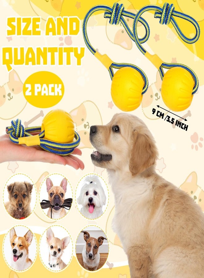Hsei 2 Pcs Large Dog Ball on a Rope Rubber Dog Toy with Handle Ball Yellow Floats in Water for Tug Training Rewards Interactive Pet Fetch Catch Throw Outdoor Puppy Teething Medium Pet - Image 2