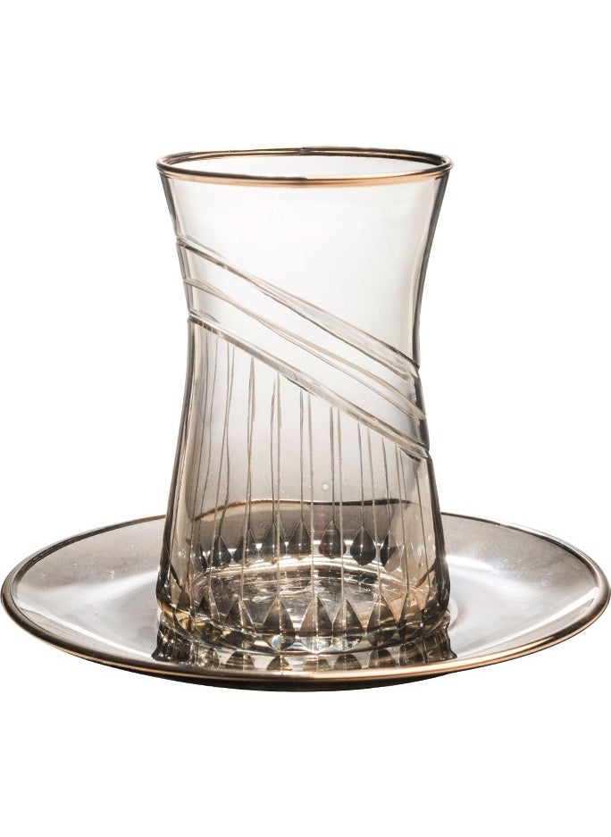 Royal Home - Roya Home Ceremony Smoked 12 Piece Tea Glass Set for 6 People - Image 1