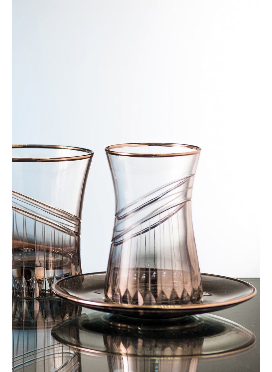 Royal Home - Roya Home Ceremony Smoked 12 Piece Tea Glass Set for 6 People - Image 1