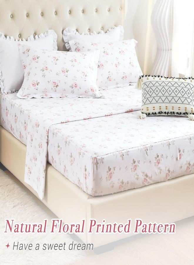 Lady Ann 100% Cotton Floral Queen Sheets Set Deep Pockets, Shabby Vintage Chic Printed Bed Sheets Rose Flower Pattern Cotton Bedding Sheets 4Pcs Extra Soft and Breathable Botanical Sheets - Image 3