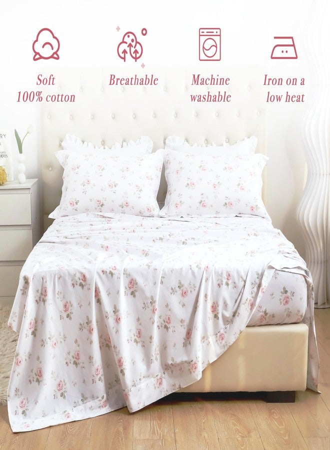 Lady Ann 100% Cotton Floral Queen Sheets Set Deep Pockets, Shabby Vintage Chic Printed Bed Sheets Rose Flower Pattern Cotton Bedding Sheets 4Pcs Extra Soft and Breathable Botanical Sheets - Image 4
