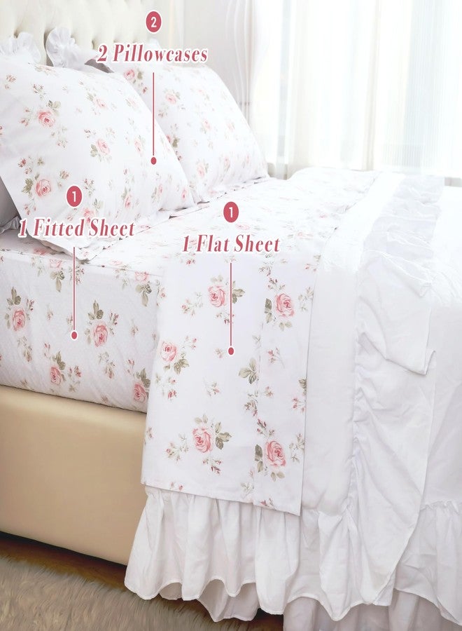 Lady Ann 100% Cotton Floral Queen Sheets Set Deep Pockets, Shabby Vintage Chic Printed Bed Sheets Rose Flower Pattern Cotton Bedding Sheets 4Pcs Extra Soft and Breathable Botanical Sheets - Image 5
