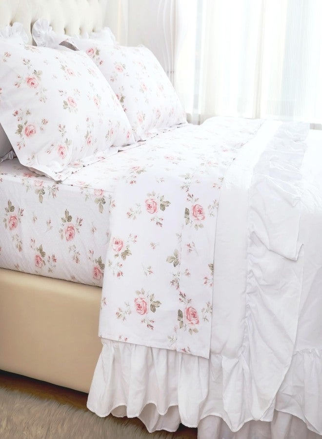 Lady Ann 100% Cotton Floral Queen Sheets Set Deep Pockets, Shabby Vintage Chic Printed Bed Sheets Rose Flower Pattern Cotton Bedding Sheets 4Pcs Extra Soft and Breathable Botanical Sheets - Image 2
