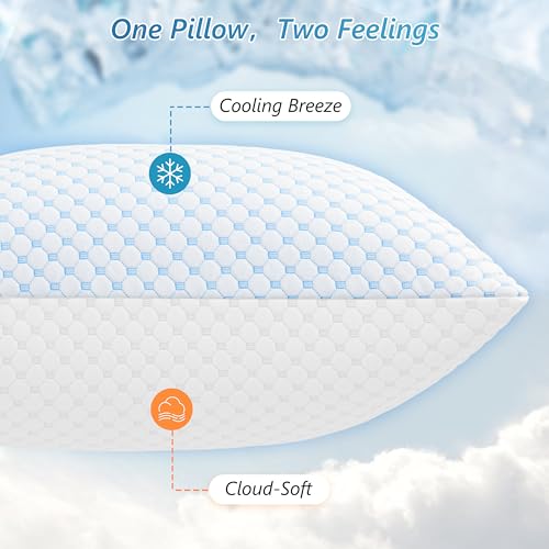 UYWO Cooling Firm Bed Pillows Set of 2 Shredded Memory Foam Pillows for Sleeping Luxury Gel Pillows for Side Back Stomach Sleepers with Removable Washable CoverBlue Queen - Image 3