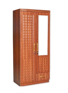 Generic Empirefurniture Wooden Wardrobe with 2 Lockable Doors, Front Mirror, Cupboard, and Storage Drawer – Modern Bedroom Cabinet with Shelves and Hanging Rod (Cherry)  - Image 1