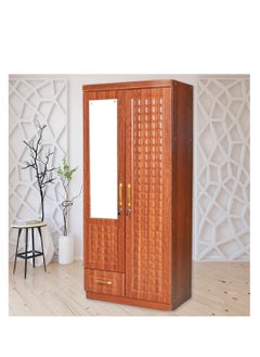 Generic Empirefurniture Wooden Wardrobe with 2 Lockable Doors, Front Mirror, Cupboard, and Storage Drawer – Modern Bedroom Cabinet with Shelves and Hanging Rod (Cherry)  - Image 2