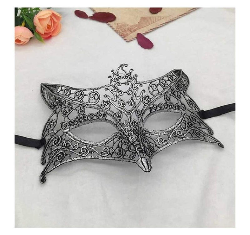 Digital Shoppy Reversible Silver Black Lace Venetian Mask Party Masquerade Queen Eye Mask Women Cosplay Costume Christmas Party Halloween Masks (Silver 23) - Image 4