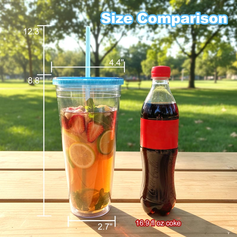 Zukro Clear Acrylic Tumbler with Straw and Lid 32 oz, Double Walled Insulated Reusable Plastic Iced Coffee Cup, To Go Cup Perfect for Parties, Birthdays, Fit in Cupholder, BPA Free, Red & Blue 2 Pack - Image 4