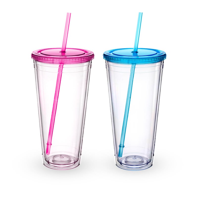 Zukro Clear Acrylic Tumbler with Straw and Lid 32 oz, Double Walled Insulated Reusable Plastic Iced Coffee Cup, To Go Cup Perfect for Parties, Birthdays, Fit in Cupholder, BPA Free, Red & Blue 2 Pack - Image 1
